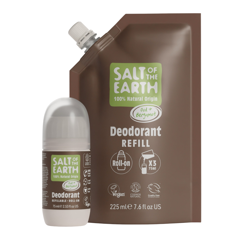 Salt of the Earth - Oud & Bergamot Natural Refillable Roll-On Deodorant & Refill Pouch